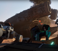 Players looting a small fallen ship